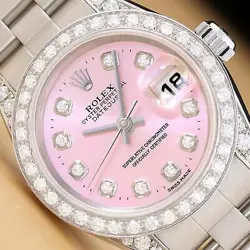 ROLEX DATEJUST 79160 PINK DIAL DIAMOND BEZEL & LUGS 18K GOLD STEEL WATCH