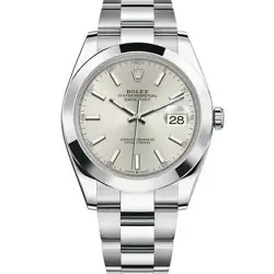 ROLEX DATEJUST 41, STAINLESS STEEL, SILVER INDEX DIAL, 126300, BOX & PAPERS