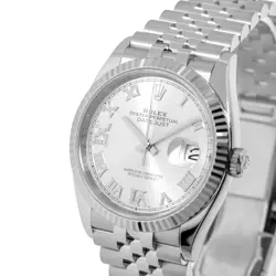 ROLEX DATEJUST 36MM WHITE GOLD & STEEL SILVER ROMAN DIAL FLUTED BEZEL 126234