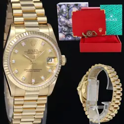 MINT Rolex 68278 Yellow Gold 31mm Midsize Champagne Diamond Lady President Watch