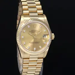 MINT Rolex 68278 Yellow Gold 31mm Midsize Champagne Diamond Lady President Watch