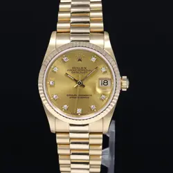 MINT Rolex 68278 Yellow Gold 31mm Midsize Champagne Diamond Lady President Watch