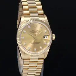 MINT Rolex 68278 Yellow Gold 31mm Midsize Champagne Diamond Lady President Watch