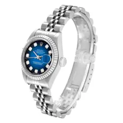 ROLEX DATEJUST STEEL WHITE GOLD BLUE VIGNETTE DIAMOND DIAL LADIES WATCH 69174