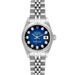 ROLEX DATEJUST STEEL WHITE GOLD BLUE VIGNETTE DIAMOND DIAL LADIES WATCH 69174