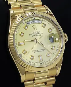 ROLEX PRESIDENT DAY-DATE 18238 18K YELLOW GOLD DIAMOND DIAL WATCH MINT