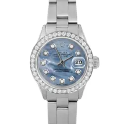 ROLEX LADY DATEJUST BLUE MOTHER OF PEARL DIAMOND DIAL DIAMOND BEZEL OYSTER BAND