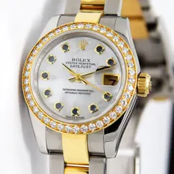 ROLEX LADY-DATEJUST STEEL & GOLD 179383 MOTHER OF PEARL SAPPHIRE - PRE-OWNED