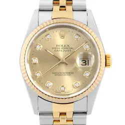 ROLEX DATEJUST 10P DIAMOND 16233G CHAMPAGNE GOLD W NUMBER SECOND HAND MENS