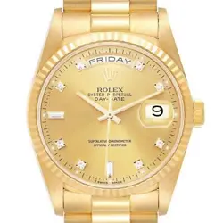 ROLEX PRESIDENT DAY-DATE YELLOW GOLD DIAMOND DIAL MENS WATCH 18238 BOX PAPERS