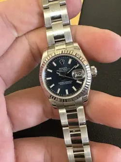 Rolex Datejust Ladies 179174 Blue Stick Dial Stainless Steel 18K Gold Bezel!
