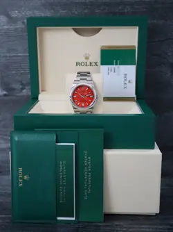 Rolex 39959: Oyster Perpetual 36, Coral Red Dial, Box and 2020 Card Watch