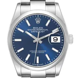 ROLEX DATEJUST 36 BLUE DIAL STEEL MENS WATCH 126200 BOX CARD