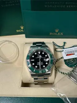 FULL SET ROLEX SUBMARINER 126610LV SILVER OYSTER BRACELET WITH GREEN BEZEL