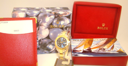 ROLEX 29mm LADY YACHTMASTER 18K GOLD & SS 69623 BLUE DIAL AUTOMATIC WATCH 1997