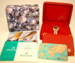 ROLEX 29mm LADY YACHTMASTER 18K GOLD & SS 69623 BLUE DIAL AUTOMATIC WATCH 1997