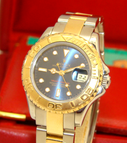 ROLEX 29mm LADY YACHTMASTER 18K GOLD & SS 69623 BLUE DIAL AUTOMATIC WATCH 1997