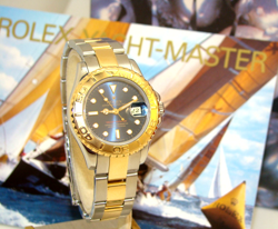 ROLEX 29mm LADY YACHTMASTER 18K GOLD & SS 69623 BLUE DIAL AUTOMATIC WATCH 1997
