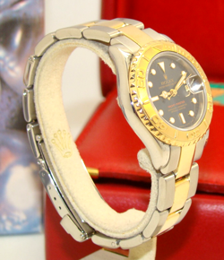 ROLEX 29mm LADY YACHTMASTER 18K GOLD & SS 69623 BLUE DIAL AUTOMATIC WATCH 1997