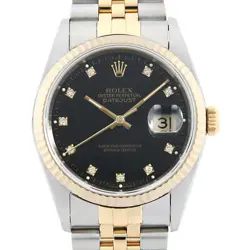 ROLEX DATEJUST 10P DIAMOND 16233G BLACK S NUMBER SECOND HAND MENS