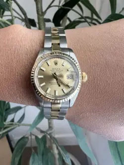 LADIES ROLEX OYSTER PERPETUAL DATEJUST WATCH TWO-TONE 26MM CHAMPAGNE OYSTER