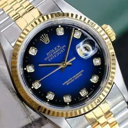 ROLEX MENS DATEJUST 16233 18K YELLOW GOLD & STEEL BLUE DIAMOND DIAL 36MM WATCH
