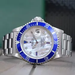 ROLEX SUBMARINER DATE MENS WATCH STEEL WHITE DIAL BLUE INSERT BEZEL OYSTER 40MM