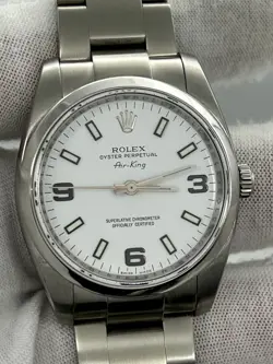 ROLEX AIR KING 114200 34MM WHITE DIAL STAINLESS STEEL