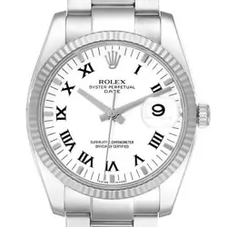ROLEX DATE 34 STEEL WHITE GOLD ROMAN DIAL MENS WATCH 115234
