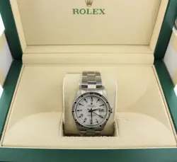 1999 ROLEX DATE 15210 WHITE ROMAN DIAL ENGINE TURNED SS OYSTER NO PAPERS 34MM