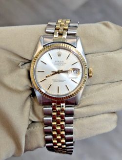 ROLEX DATEJUST 16013 GOLD AND SILVER JUBILEE BRACELET GOLD BEZEL 36MM WATCH