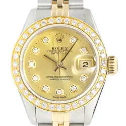 ROLEX LADIES DATEJUST 18K YELLOW GOLD STAINLESS STEEL CHAMPAGNE DIAMOND WATCH