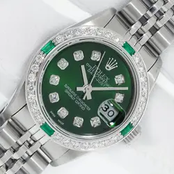 ROLEX LADY DATEJUST STEEL AND 18K WHITE GOLD - GREEN DIAMOND DIAL AND BEZEL