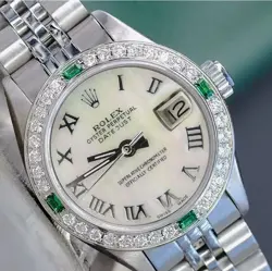 ROLEX LADY DATEJUST WATCH STAINLESS STEEL WHITE DIAMOND DIAL & BEZEL W/ EMERALD