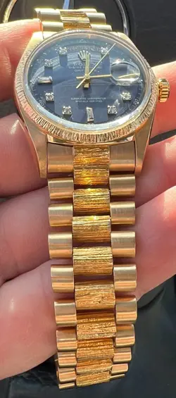 ROLEX 18K GOLD BARK OYSTER PERPETUAL PRESIDENT 1807 36MM Blue Diamond dial