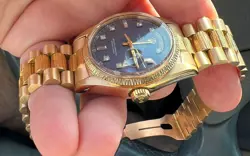 ROLEX 18K GOLD BARK OYSTER PERPETUAL PRESIDENT 1807 36MM Blue Diamond dial