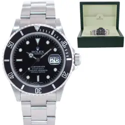 MINT 2009 ENGRAVED REHAUT ROLEX SUBMARINER DATE 16610 STAINLESS STEEL BLACK