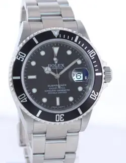 MINT 2009 ENGRAVED REHAUT Rolex Submariner Date 16610 Stainless Steel Black