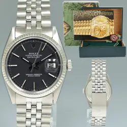 ROLEX DATEJUST 36MM 1601 STEEL 36MM JUBILEE BLACK DIAL WATCH BOX