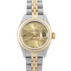 ROLEX DATEJUST 69173 CHAMPAGNE GOLD BAR T NUMBER SECOND HAND WOMEN
