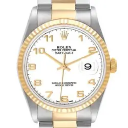 ROLEX DATEJUST WHITE ARABIC DIAL STEEL YELLOW GOLD MENS WATCH 16233