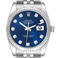 ROLEX DATEJUST STEEL WHITE GOLD BLUE DIAMOND DIAL MENS WATCH 116234