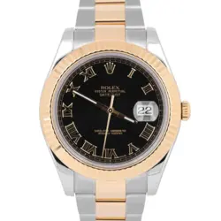 MINT ROLEX DATEJUST II 2 BLACK ROMAN TWO-TONE 18K YELLOW GOLD 41MM 116333 BOX