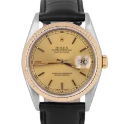 ROLEX DATEJUST 36MM CHAMPAGNE TWO-TONE 18K GOLD STAINLESS STEEL WATCH 16233