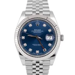 MINT PAPERS ROLEX DATEJUST 41MM BLUE DIAMOND JUBILEE 18K FLUTED WATCH 126334 BOX