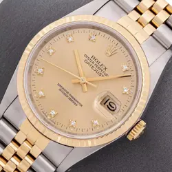ROLEX MENS DATEJUST 16233 FACTORY CHAMPAGNE DIAMOND STEEL AND 18K GOLD WATCH