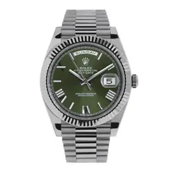 ROLEX DAY-DATE 40 WATCH 40MM GREEN ROMAN NUMERALS DIAL WHITE GOLD 228239