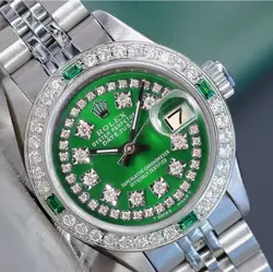 ROLEX LADY DATEJUST WATCH STEEL GREEN DIAMOND DIAL & BEZEL W/ EMERALD