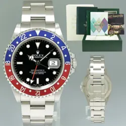 2004 NOS PAPERS ROLEX GMT-MASTER 2 PEPSI BLUE RED 40MM STEEL 16710 WATCH BOX