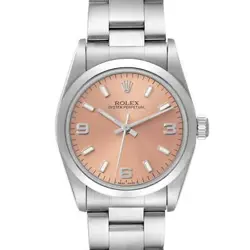 ROLEX OYSTER PERPETUAL MIDSIZE SALMON DIAL STEEL LADIES WATCH 67480 BOX PAPERS